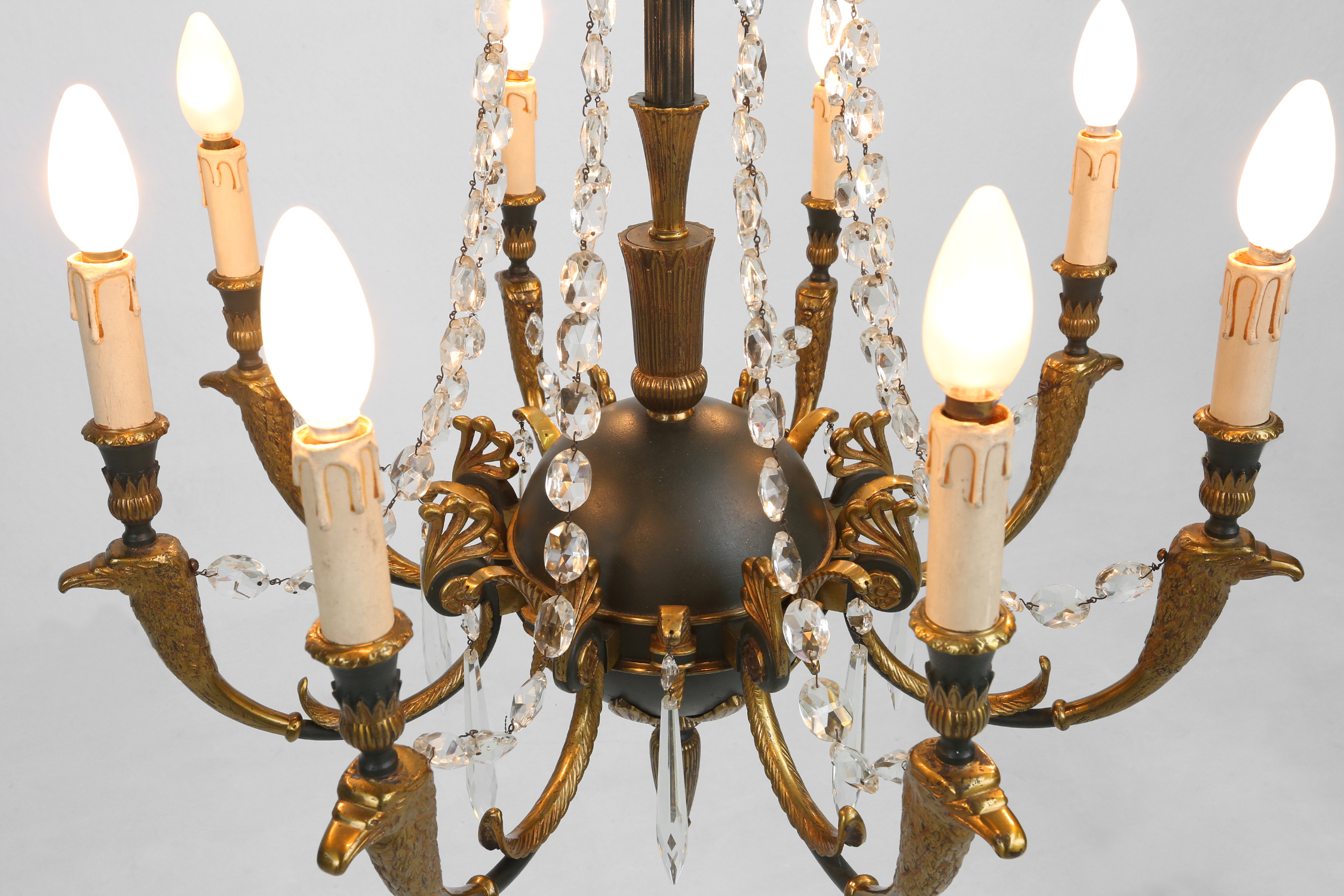 Impressive set of a large bronze Empire Chandelier with 2 wall lights, Belgium ca. 1950thumbnail